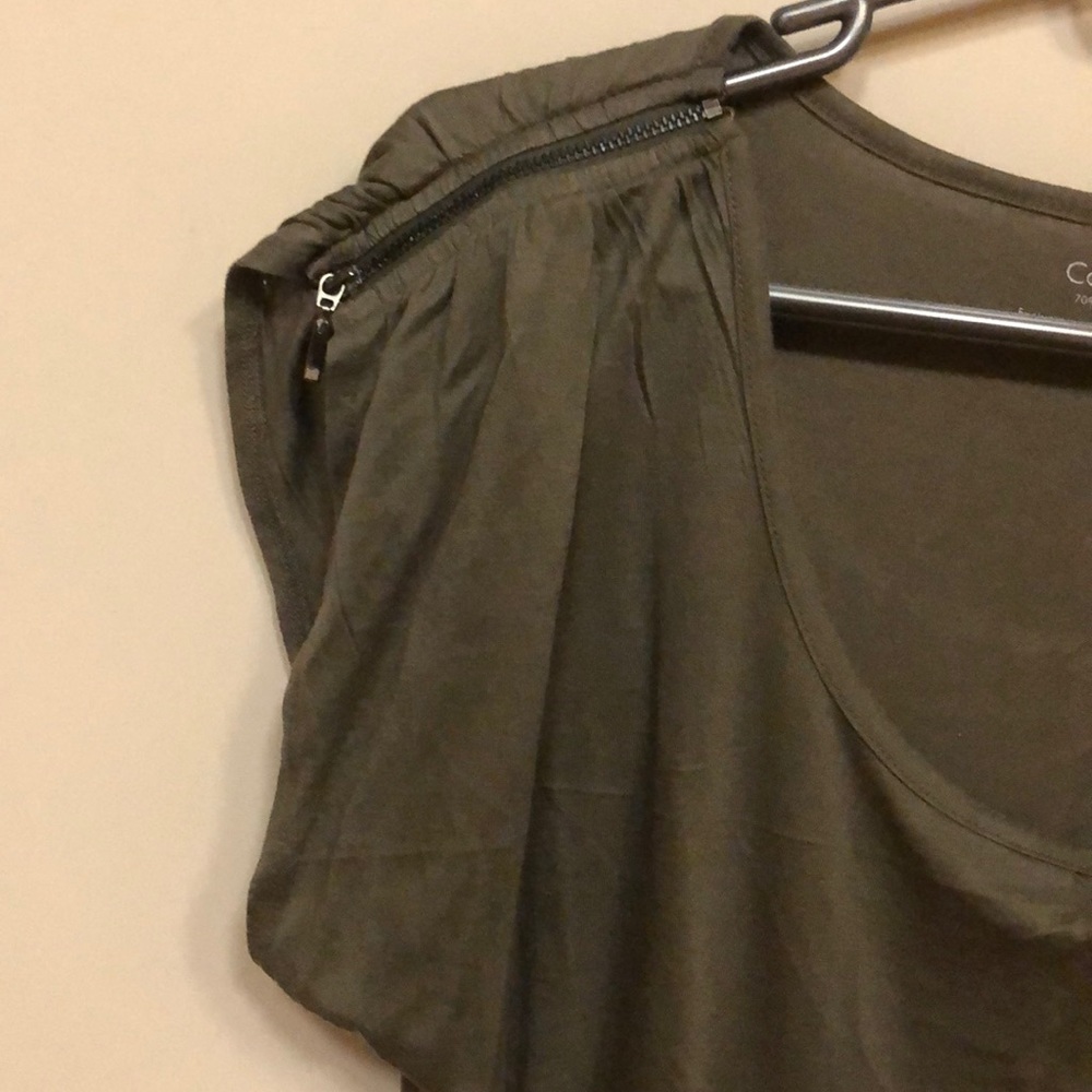 Calvin Klein military green top w/ zip shoulder - Picture 3 of 4